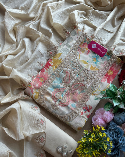 Modal floral print dori anarkali neck