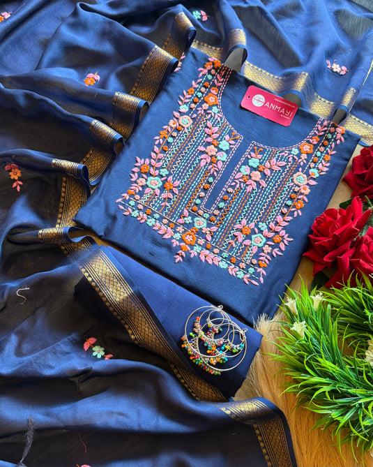 French knot work 70 gms Chanderi suit set
