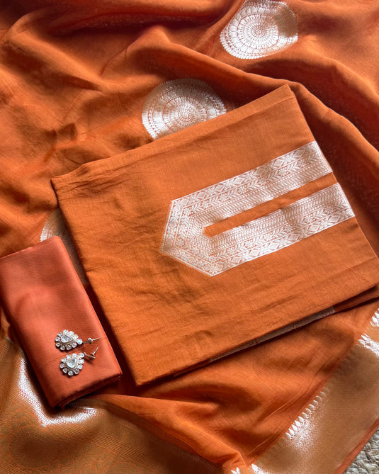 Zari work pure mul chanderi suit set