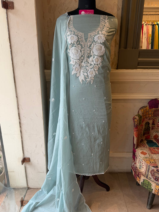 Fresh pearl flower mul chanderi suit set