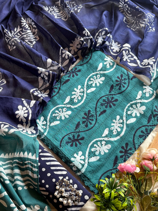 Contrast Hakooba block print cotton suits set