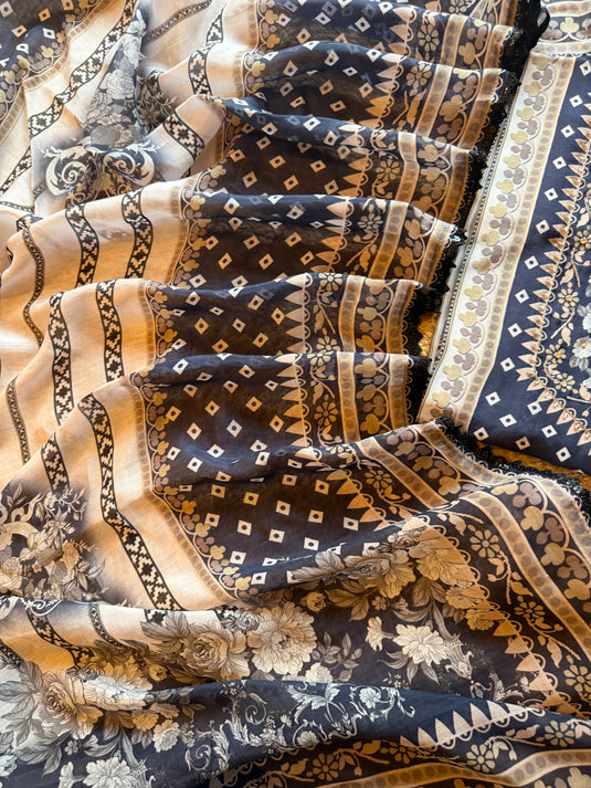 Indigo Bandhani print pure muslin suit set