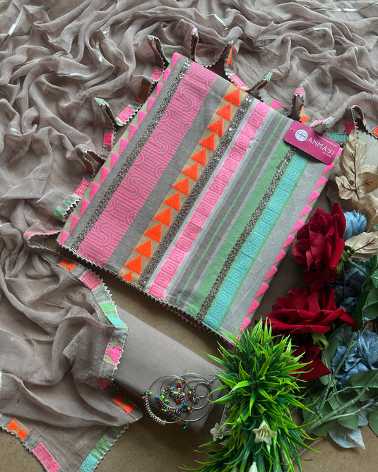 Neon weaves cotton suit set with pure chiffon gotta work dupatta