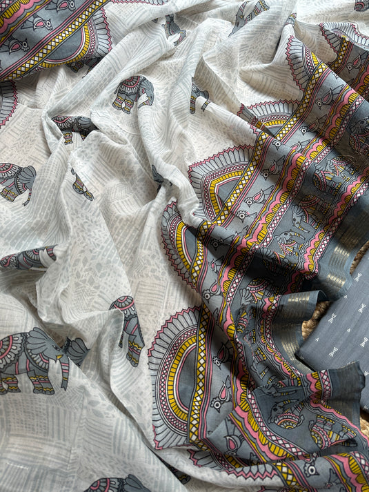 Handloom cotton weaving elephant dupatta suit sets