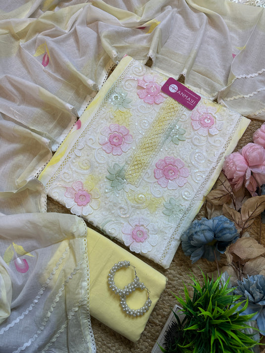 Shaded 3 D Panel pastel cotton suit set