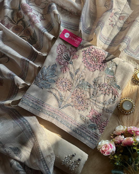 Shimmer linen bird highlighted pastel suit set