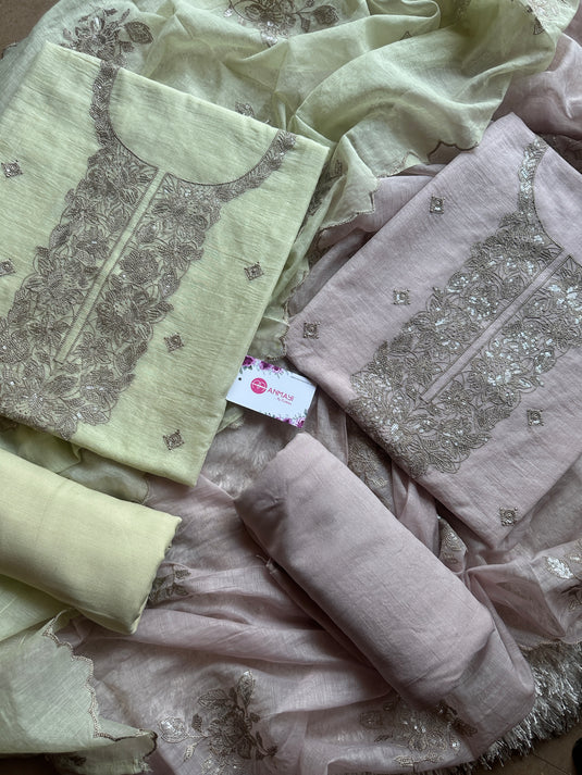 Mul Chanderi zari dori work suit set