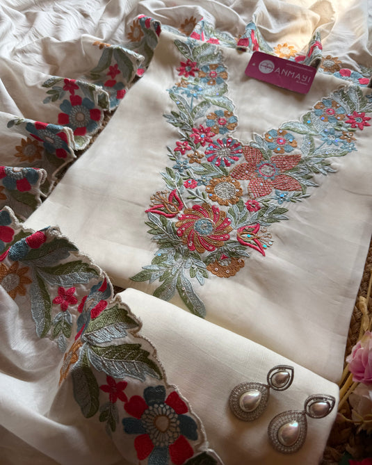 Intricate work modal muslin suit set