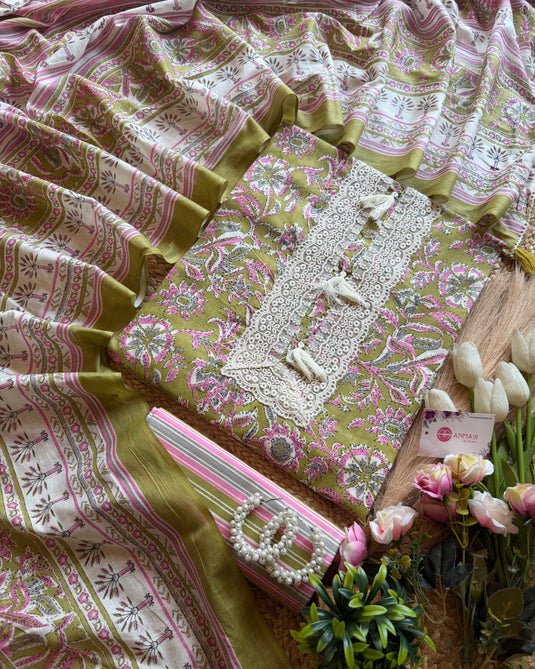 Fairy tassel print Cambric cotton suit set