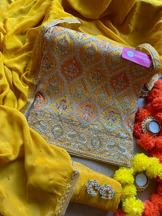 Pure chinnon arabic highlighted suit set