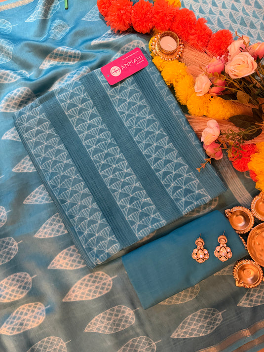 Shibori print pure mul chanderi suit set with pintex details