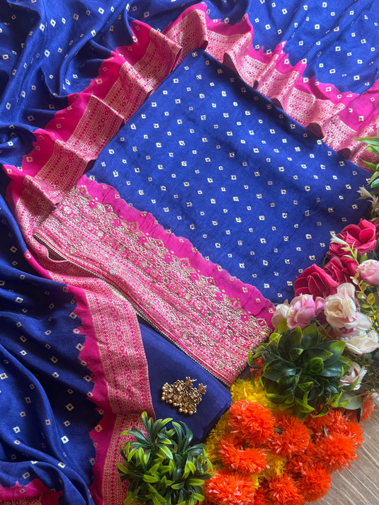 Dolla Silk Bandhani shaded embroidered suit set