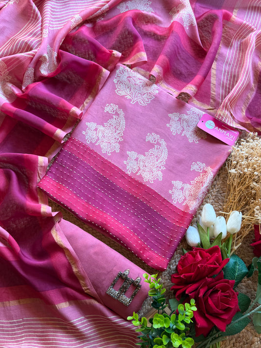 Persian print weave border pure Maheshwari suit set