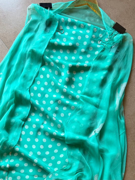 Tiny polka dots crepe suit set with chiffon dupatta