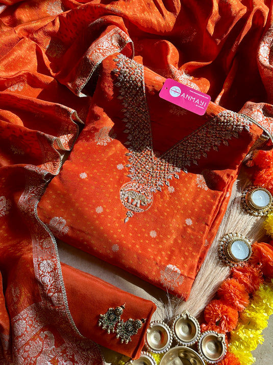 Bandhani Dolla silk elephant motif suit set