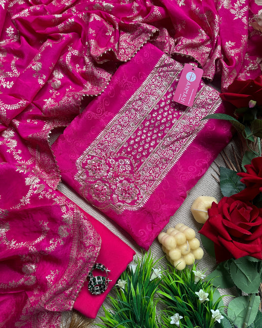 Maharani neck dolla silk self print suit sets