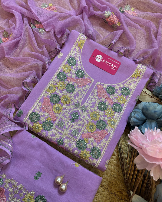 Kashmiri embroidered handloom cotton suit