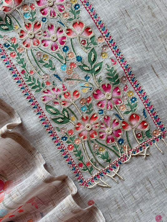 Gulrang fawn floral linen suit set