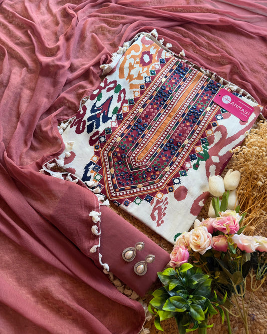 Boho Patola Cambric cotton onion pink suit set