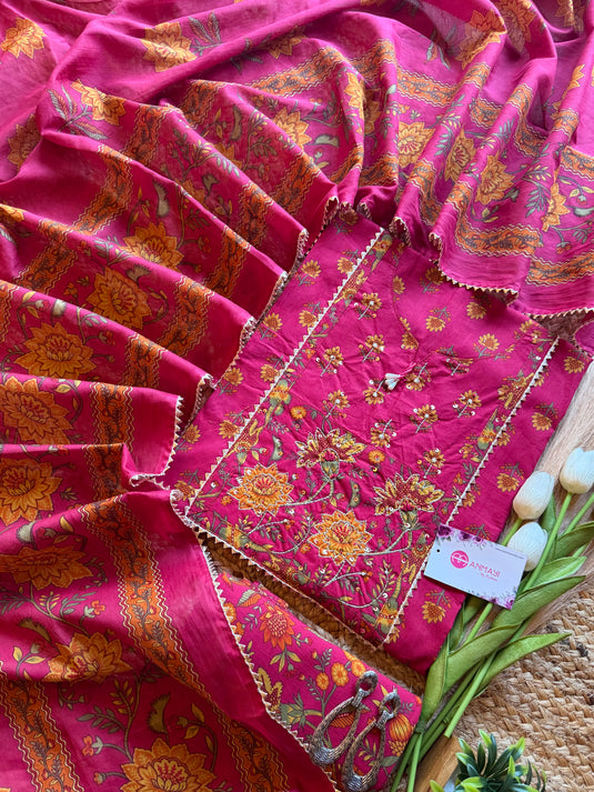 Bright bold embroidered yog cotton suit set