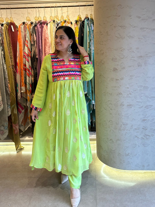 Banarasi georgette anarkali coord set with boho neck