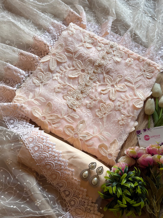 Super net 3D crochet flower Pakistani suit set