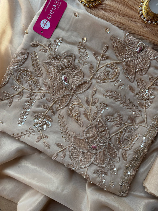 Hand Embroidered Ivory Shimmer Organza suit set