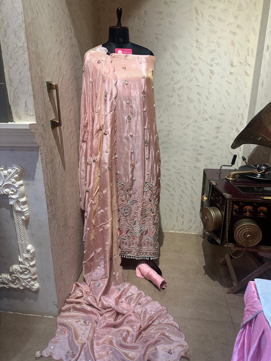 Pastel coloured garden shimmer silk suit set