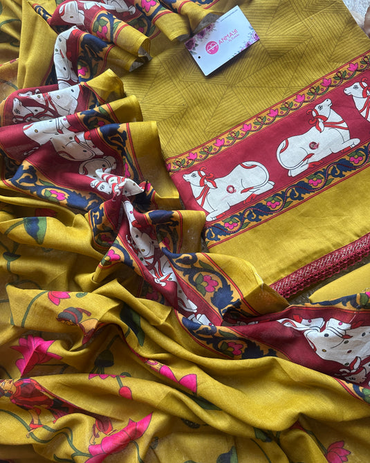 Pichwai print jaam cotton suit set with mirror highlights