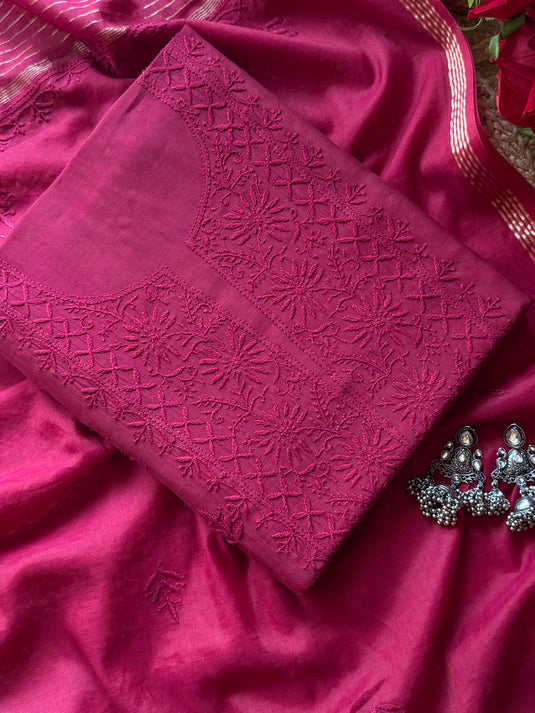 Bakhiya Chikankari pure mul suit set