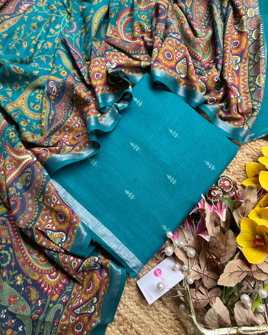 Linen Banarasi coloured edits with digital print dupattas