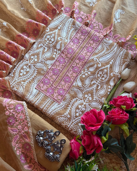 Kashmiri work Mul Chanderi suit set