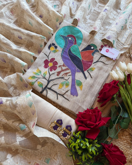 Jamdani gold sparrow patched suit set