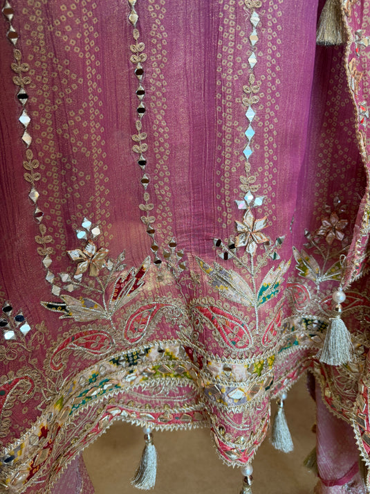 Ombré crushed tissue gotta mirror suit set with tassels
