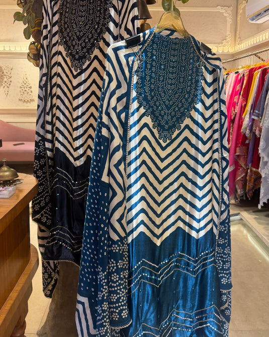 Zig zag Bandhani print gajji silk suit set