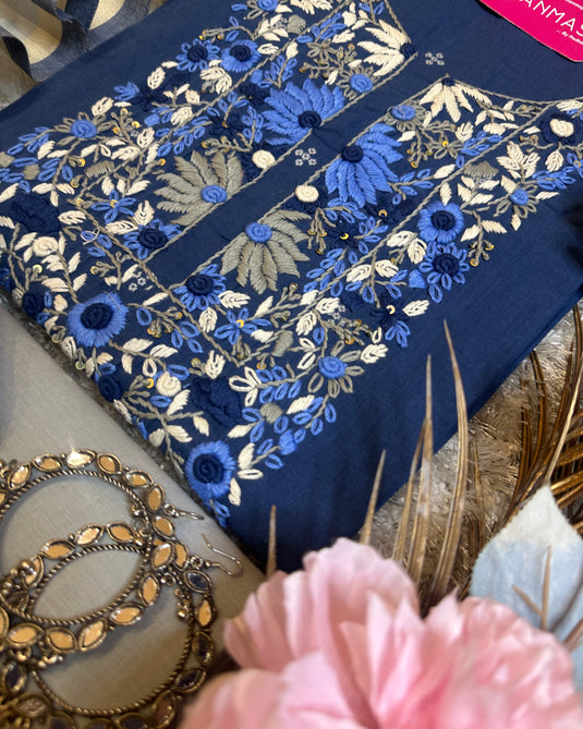 Pure and soft handloom french knot work suit set