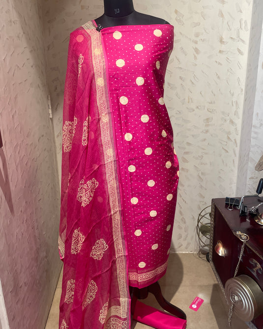 Vegan Cotton polka dots suit set with soft Kota dupatta