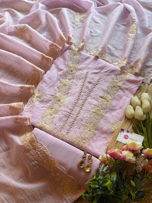 Mul Chanderi gold Dori work suit set