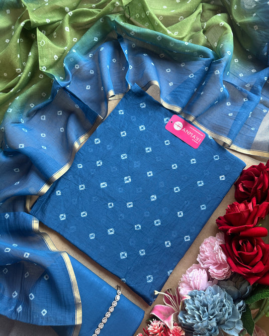 Bandhani pure mul suits with ombré shades dupatta and tassels