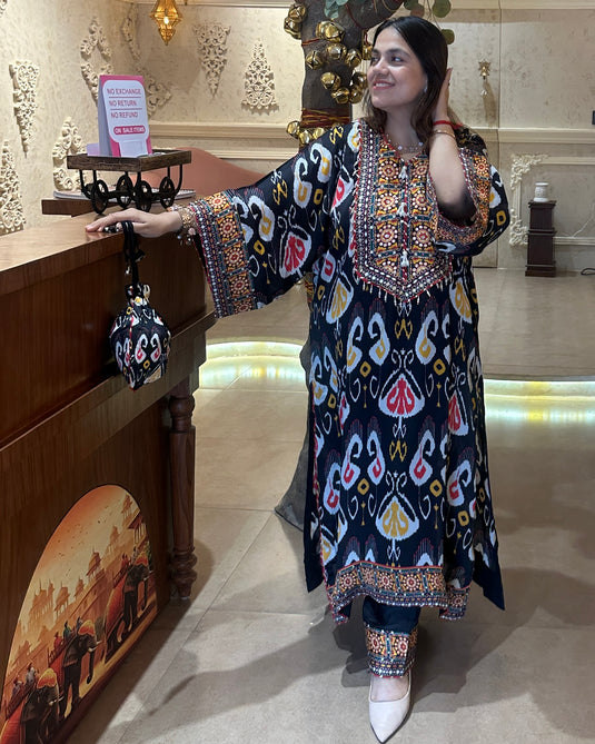 Ikkat print upada silk boho style choga sets