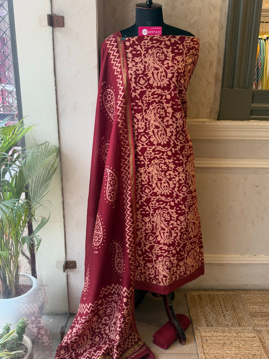Hakooba Kalamkari print maroon cotton suit set