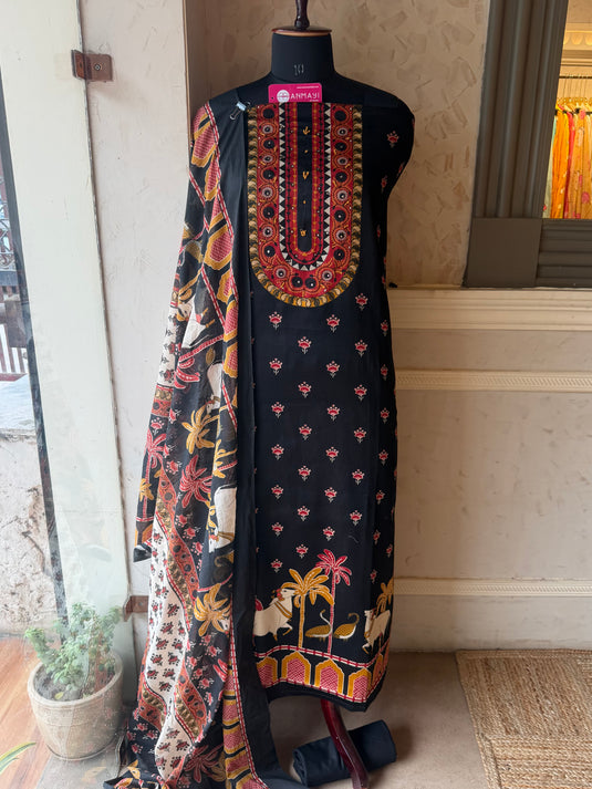 Pichwai village scene jaam cotton suit set