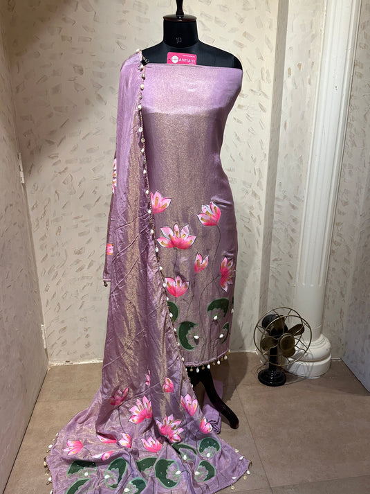 Handpaint Pichwai suit set with shells and lace details