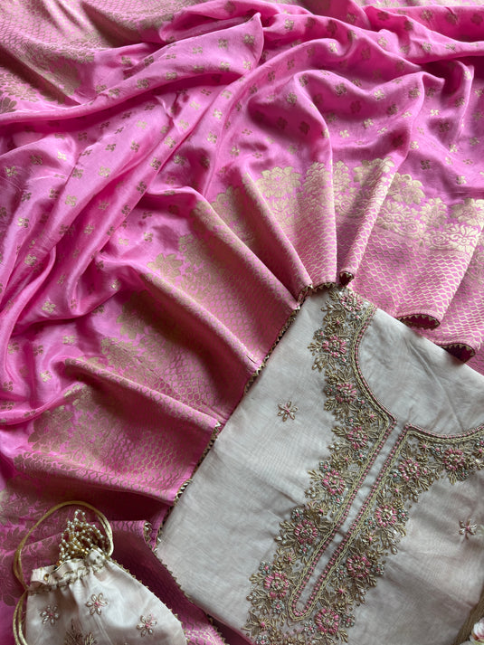 Chanderi silk combination Banarasi dupatta potli suit set
