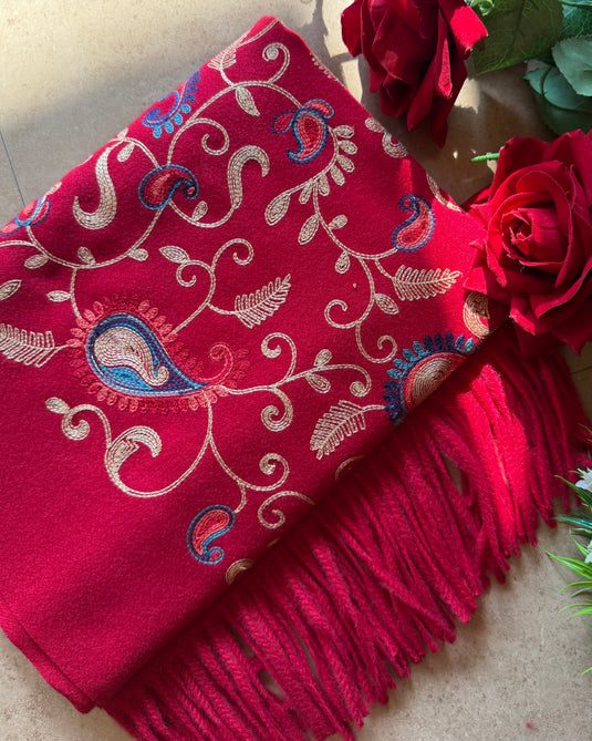 Aari work soft wool Kashmiri stole