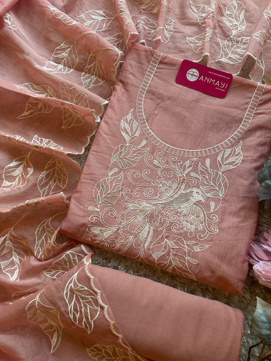 Mul Chanderi dori work bird suit set