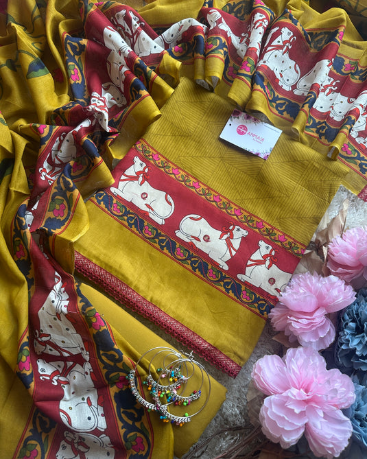 Pichwai print jaam cotton suit set with mirror highlights