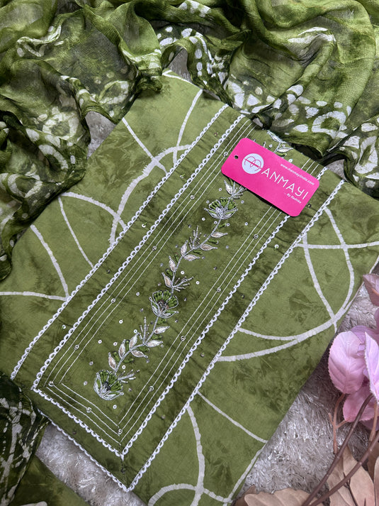 Thread batik pure cotton suit set with pure chiffon tassel dupatta