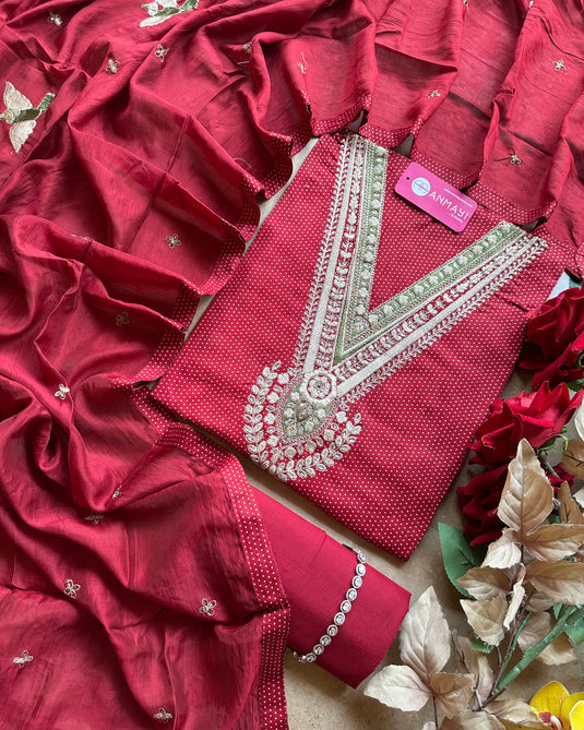 Jaam cotton embroidered v neck suit set