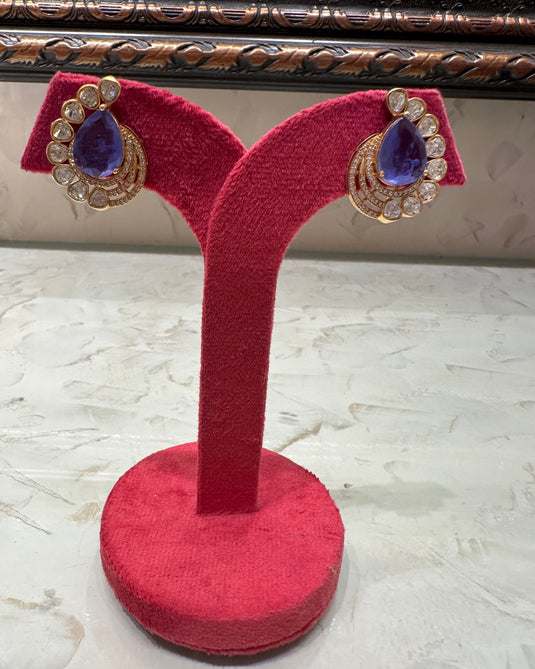 Coloured stone kundan phool earrings